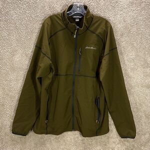 Eddie Bauer Mens Size Large L Full Zip Up Mock Neck Dark Brown Pockets Jacket